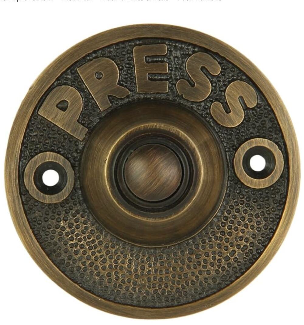 Antique Brass Doorbell Button, Wired for Two-Wire Chimes
